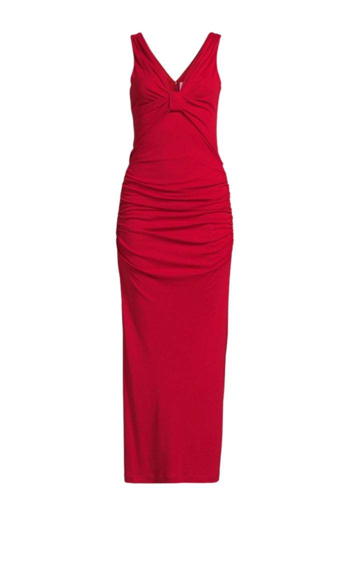 Detail view of Carolina Herrera stretch-jersey maxi dress with hip ruching