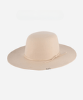 A cream open crown hat with a hat band on a white background #color_cream