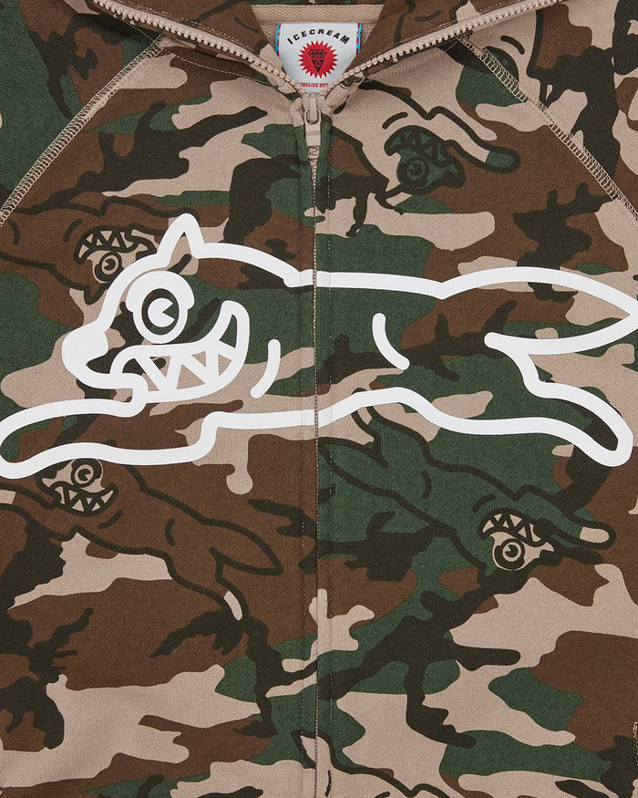 Running Dog Woodland Camo Zip Through Hood