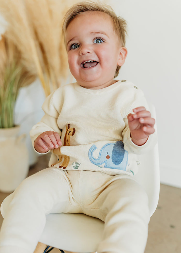 Safari Applique Sweater Knit Baby Pullover (Organic Cotton)