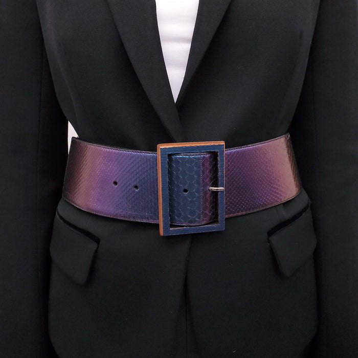 SALVATORE FERRAGAMO PURPLE SNAKESKIN LARGE WAIST BELT - SIZE 85