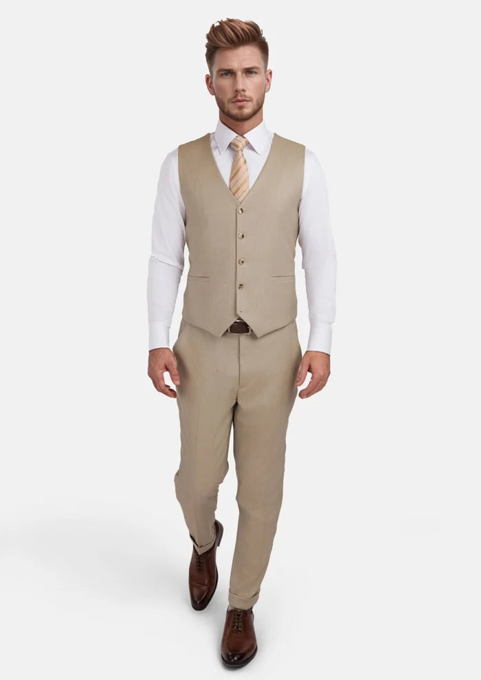 Sand Herringbone Vest - SARTORO