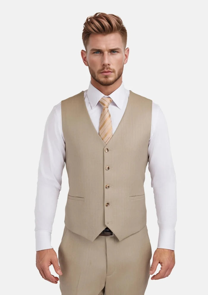 Sand Herringbone Vest - SARTORO