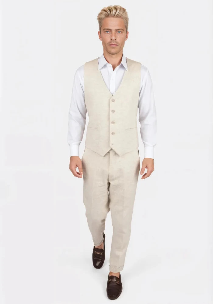 Sand Linen Vest - SARTORO