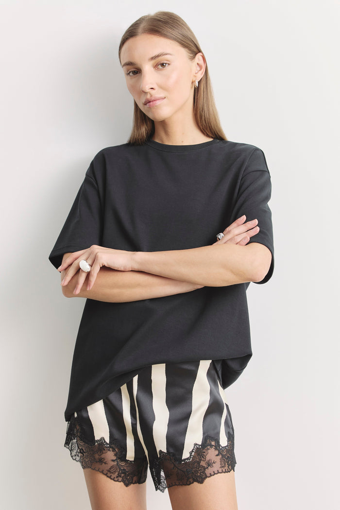 Satin Lace Detail Shorts - Abstract Zebra