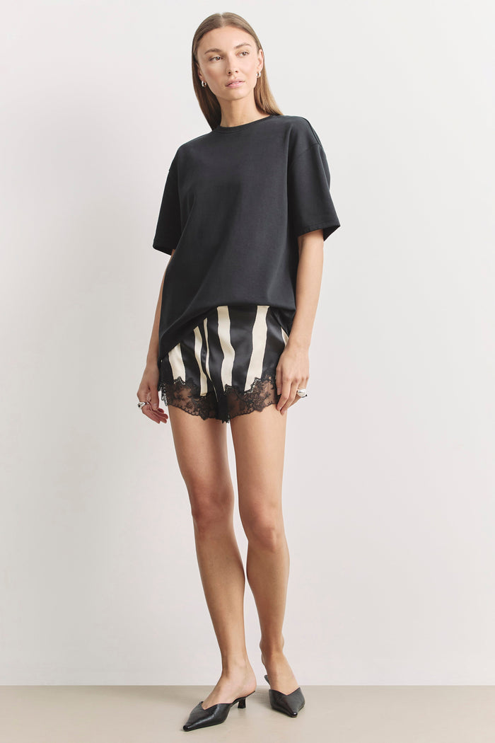 Satin Lace Detail Shorts - Abstract Zebra