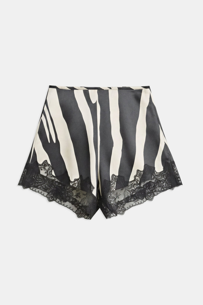 Satin Lace Detail Shorts - Abstract Zebra