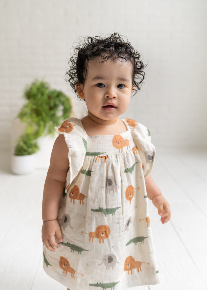 Savannah Flutter Sleeve & Smocked Baby Dress+Bloomer Set (Organic Muslin)
