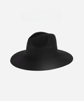 A black wide brim fedora hat on a white background #color_black
