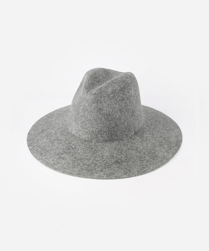 A wide brim fedora hat on a plain background #color_grey