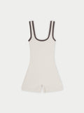 SCULPTING STRETCH EMBLEM CONTRAST PIPING UNITARD - OFF WHITE