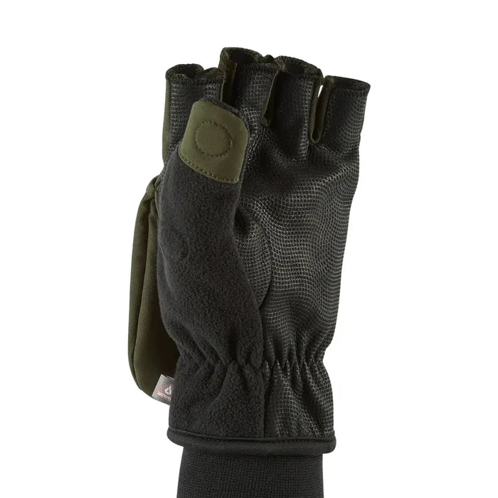 Palm detail of Sealskinz Walpole windproof convertible mitt when in fingerless glove mode