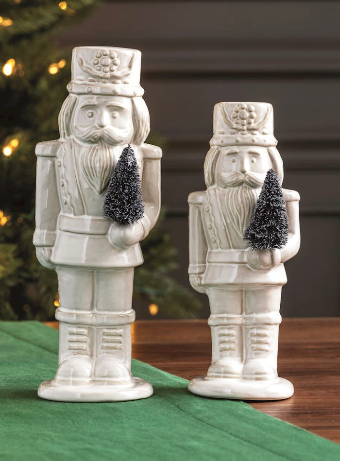 Set of 2 White Ceramic Nutcrackers