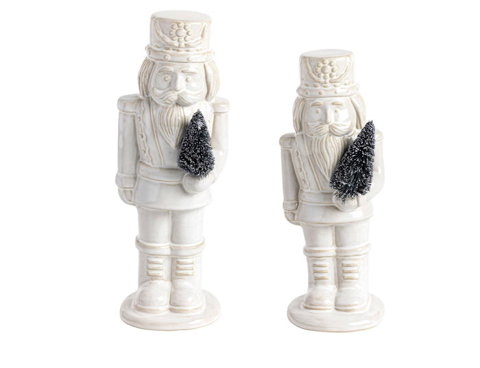Set of 2 White Ceramic Nutcrackers