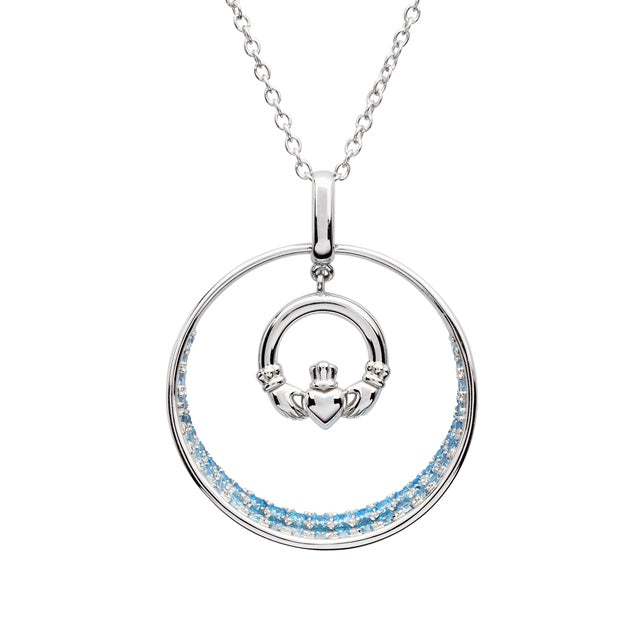 ShanOre Claddagh Aqua CZ Necklace