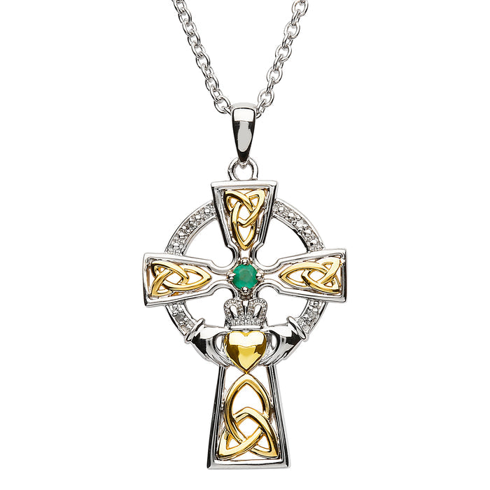 ShanOre Emerald and Diamond Claddagh Cross