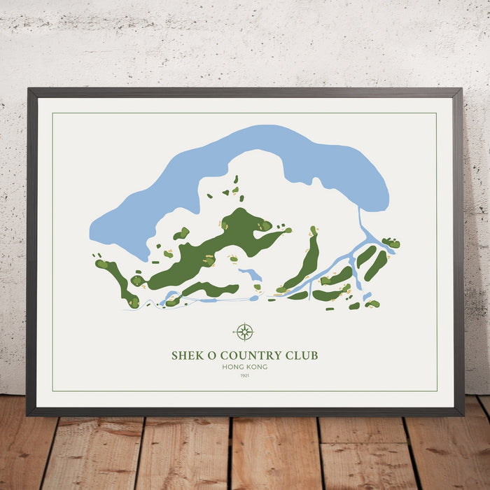 A framed image of Shek O Country Club in the style of a simple and modern golf course map