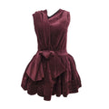 SHUSHU/TONG BURGUNDY TUCK-EDGE SLOPING NECKLINE VELVET DRESS - SIZE UK6 (US 2)