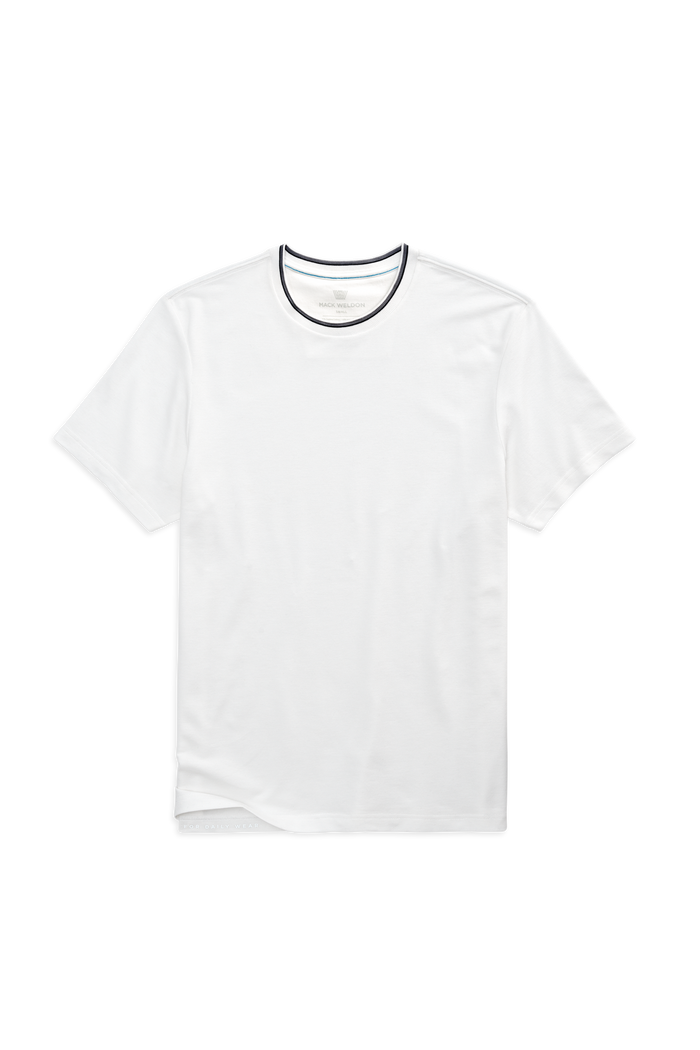Bright White Navy Tipped | Front view of Silver Pique T-Shirt in Bright White Navy Tipped