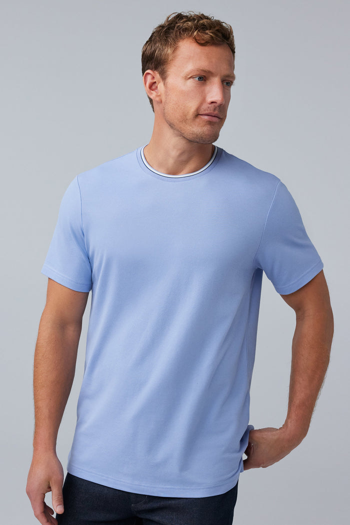 Front view of SILVER Pique T-Shirt in Blue Fog Tipped