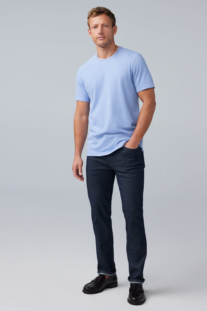 Full body front view of SILVER Pique T-Shirt in Blue Fog Tipped