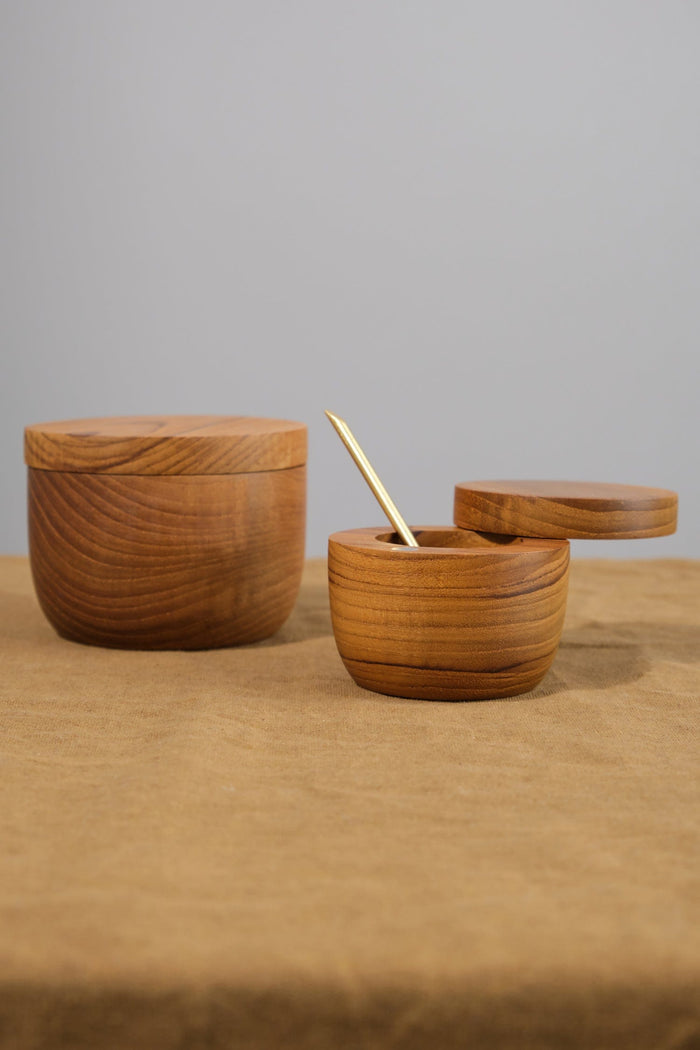 Be Home Home Kitchen Containers Small Salt Cellar W/ Pivoting Lid Teak / 3" D X 2" H