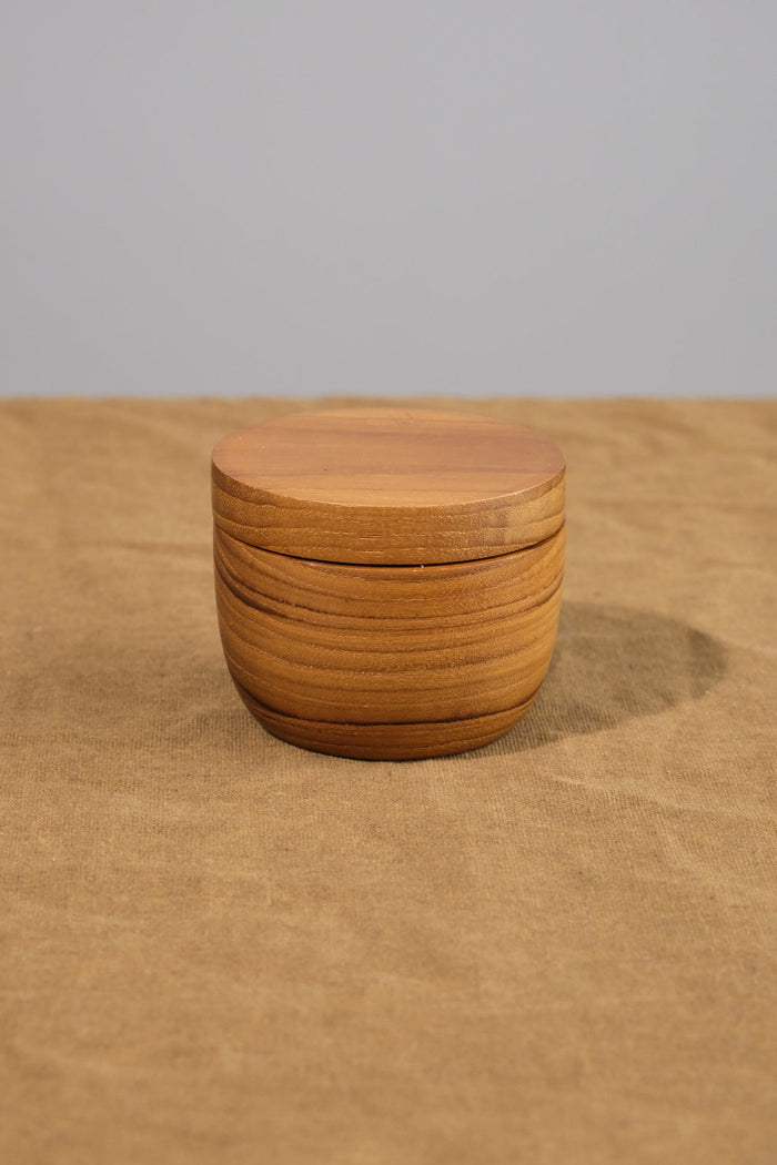 Be Home Home Kitchen Containers Small Salt Cellar W/ Pivoting Lid Teak / 3" D X 2" H