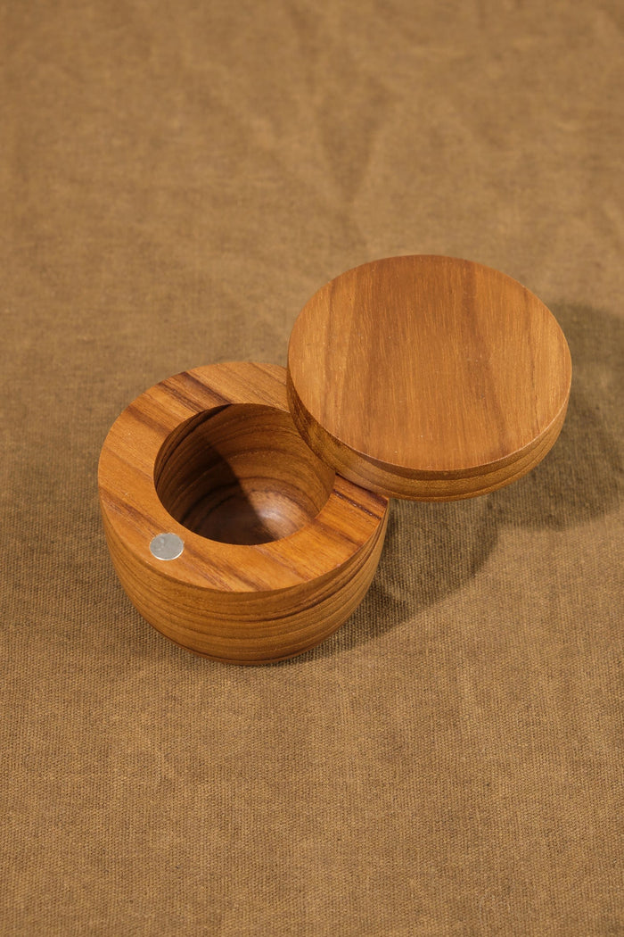 Be Home Home Kitchen Containers Small Salt Cellar W/ Pivoting Lid Teak / 3" D X 2" H