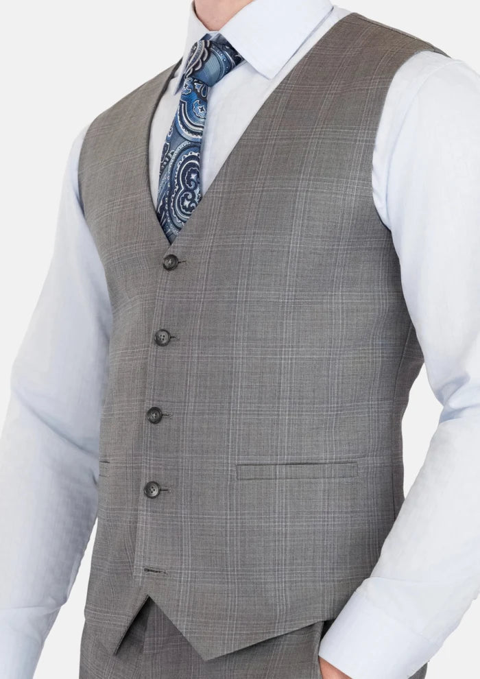 Smoke Grey Checked Vest - SARTORO