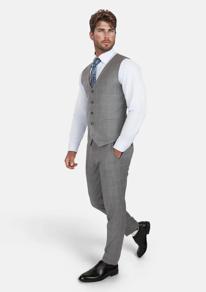 Smoke Grey Checked Vest - SARTORO
