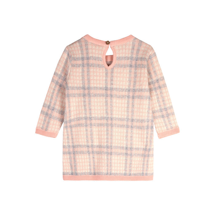 Sophie Bow Checkered Sweater Knit Baby Dress (Organic Cotton)