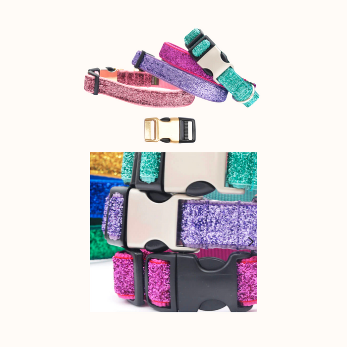 Sparkle Dog Collar Black Hybrid Black and Brushed Brass Buckle