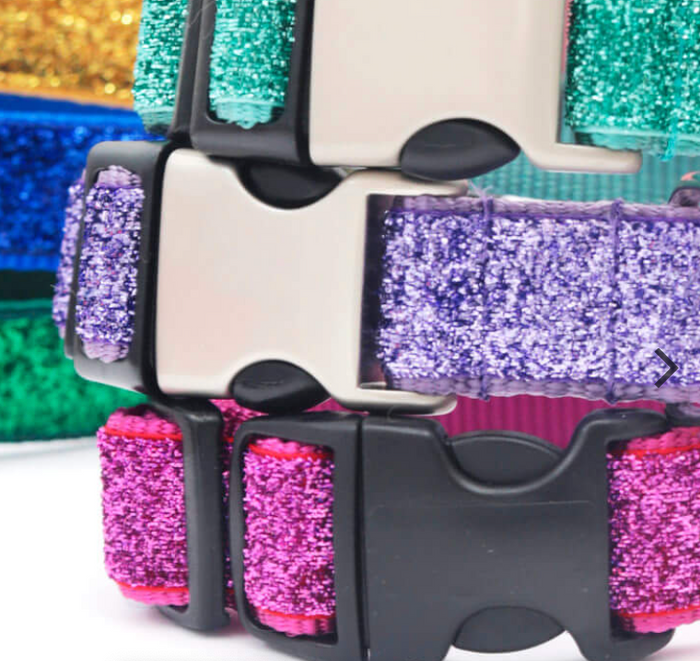 Sparkle Dog Collar Personalized Name on Hybrid Brushed Metal +Black Buckle
