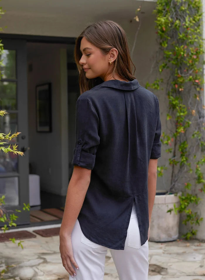 Split Back Button Down: Vintage Black