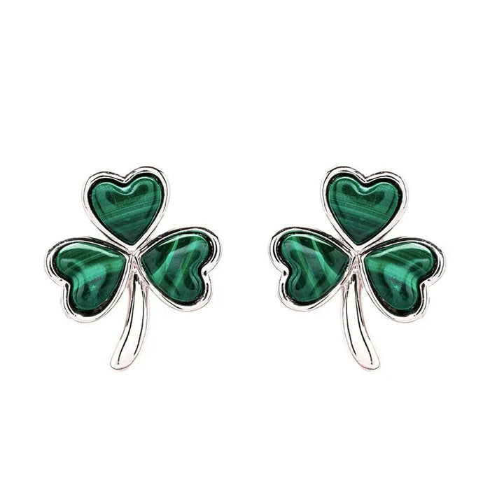 Sterling Silver Malachite Celtic Shamrock Earrings