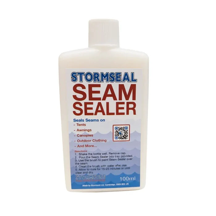 100ml Bottle of Stormseal Emergency Fabric Waterproof Seam Sealer shown from the front on a white background