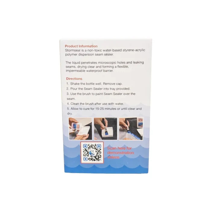 Stormseal Emergency Fabric Waterproof Seam Sealer 100ml packaging rear on a white background