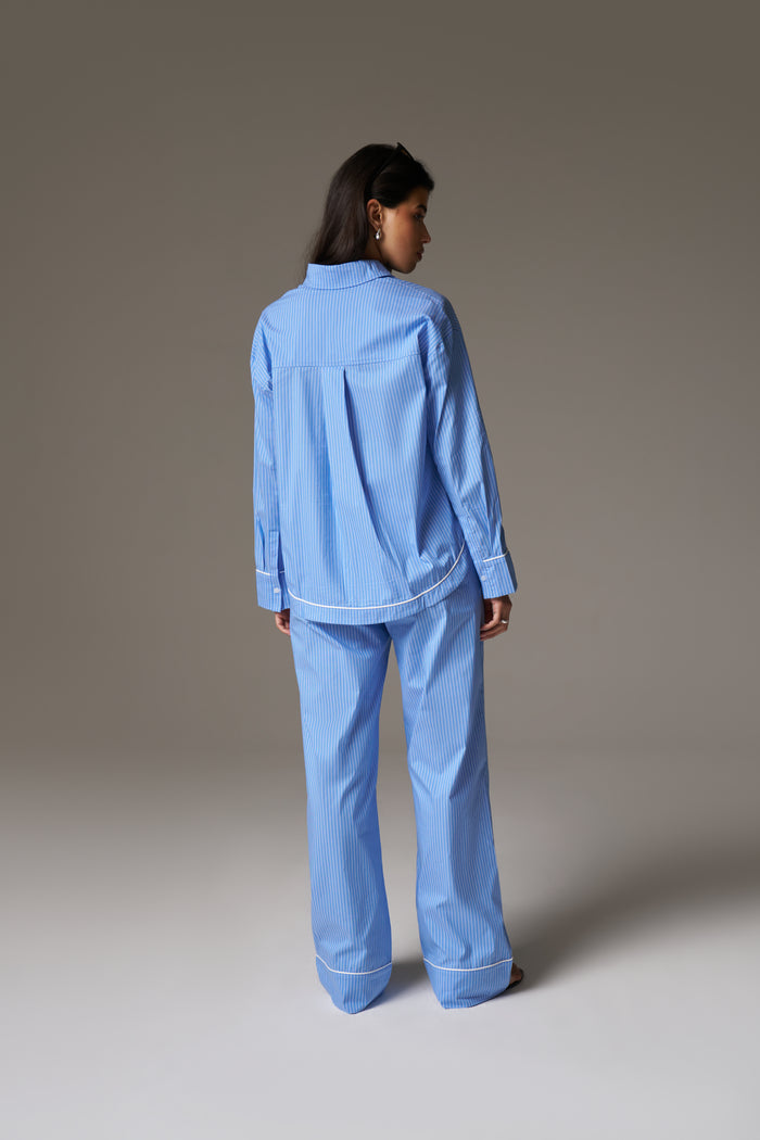 STRIPE PIPED EMBLEM TROUSERS - BLUE