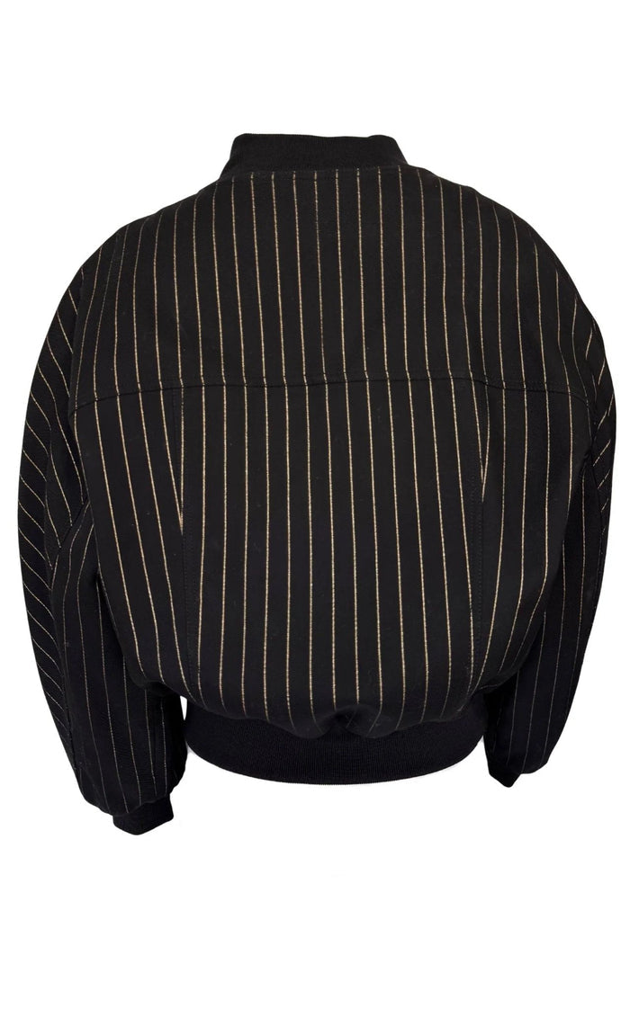 Balmain Balmain Striped Cotton Teddy Jacket in Black and Gold - Runway Catalog