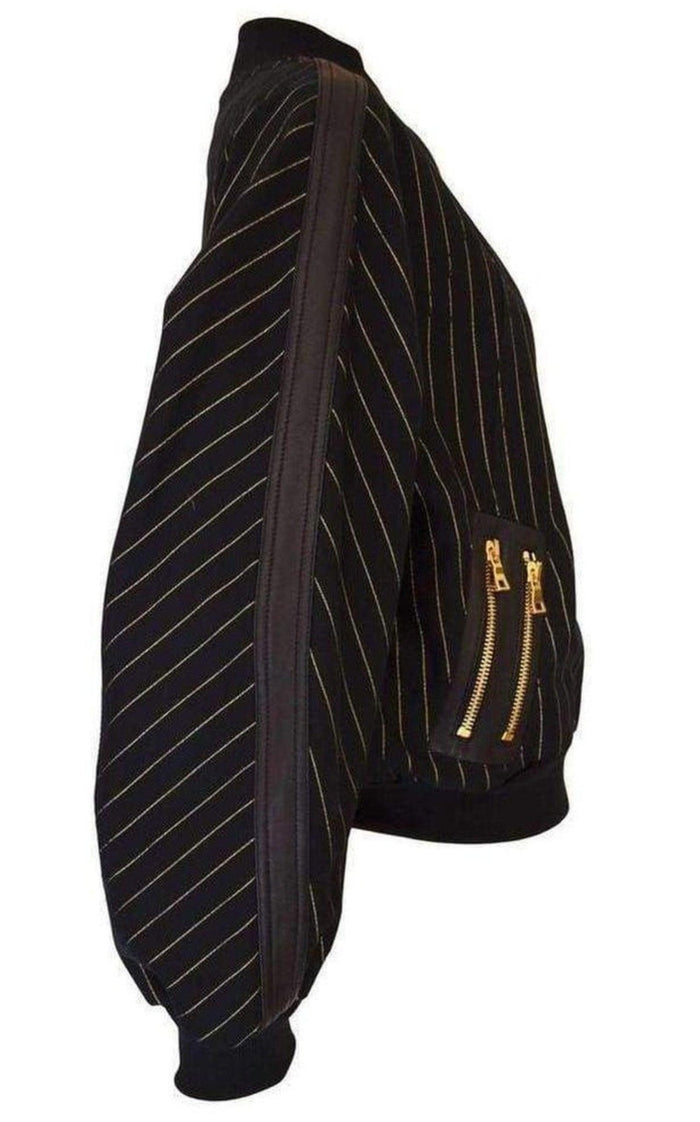 Balmain Balmain Striped Cotton Teddy Jacket in Black and Gold - Runway Catalog