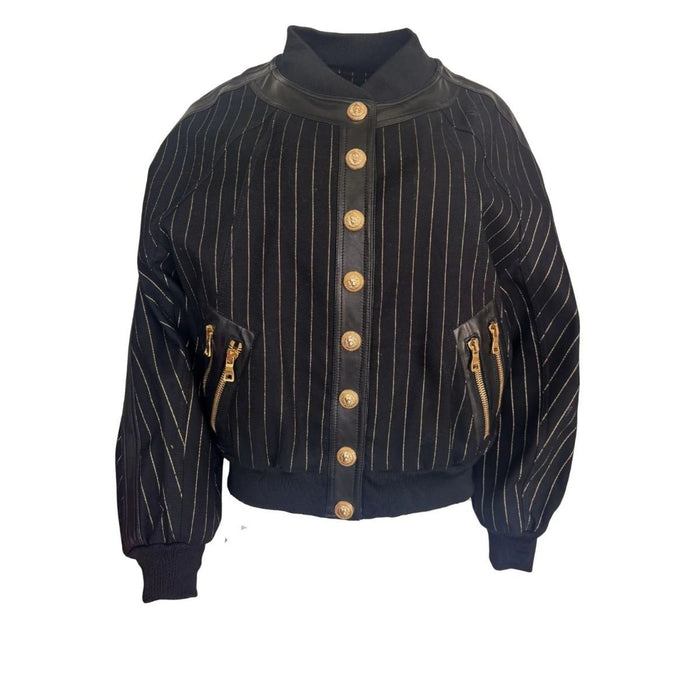 Balmain Balmain Striped Cotton Teddy Jacket in Black and Gold - Runway Catalog