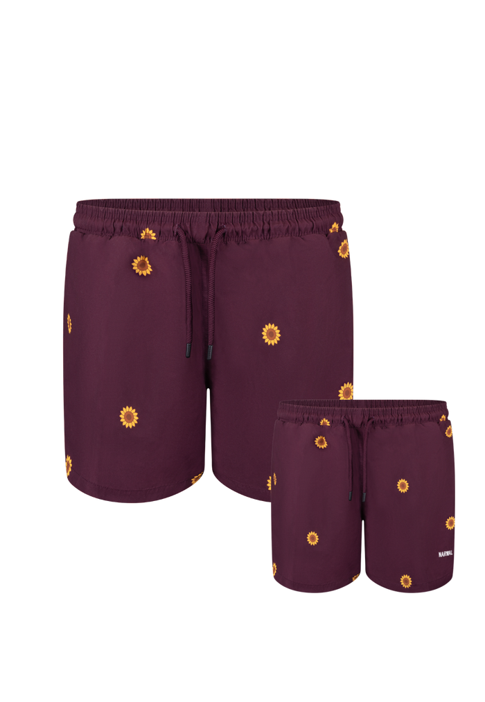 Sunflower Print Father & Son Swim Trunks