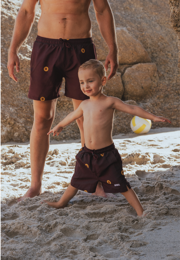 Sunflower Print Father & Son Swim Trunks