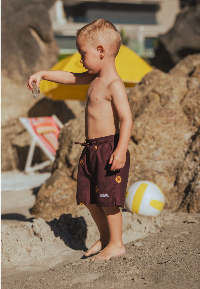 Sunflower Print Father & Son Swim Trunks