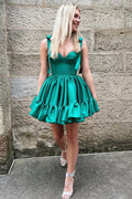 Sweetheart Bow Strap A-Line Ruched Sleeveless Homecoming Dress