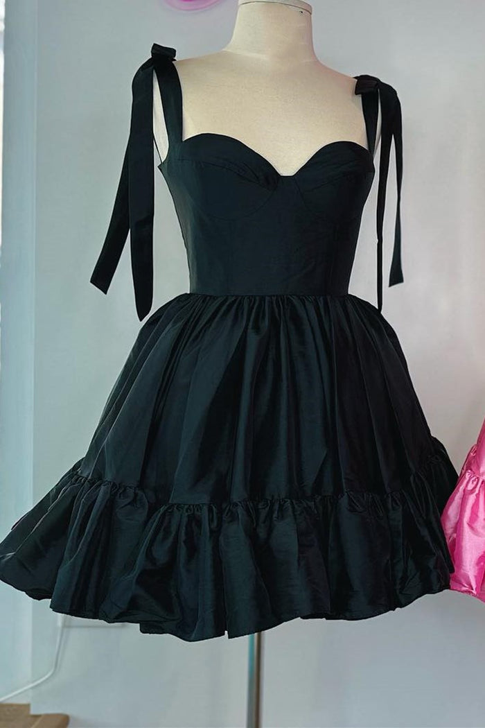 Sweetheart Bow Strap A-Line Ruched Sleeveless Homecoming Dress