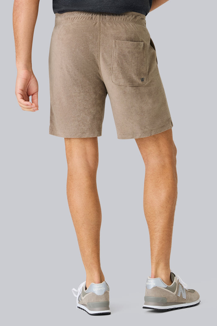 Back view of a man wearing Terry Cloth Short in Desert Taupe