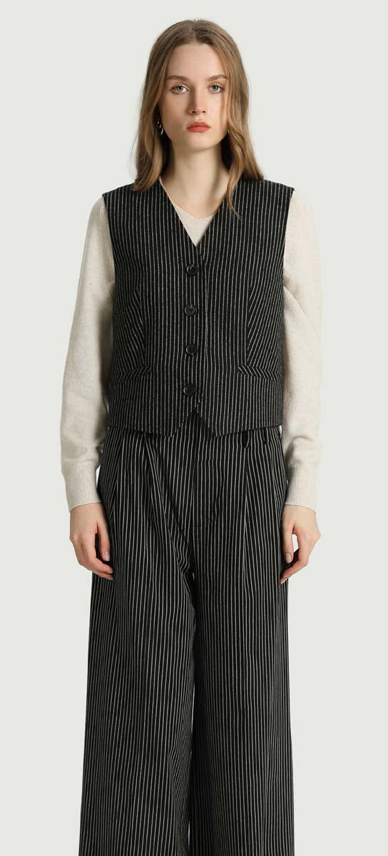 The Korner VALERIE Vest in Black Pinstripe