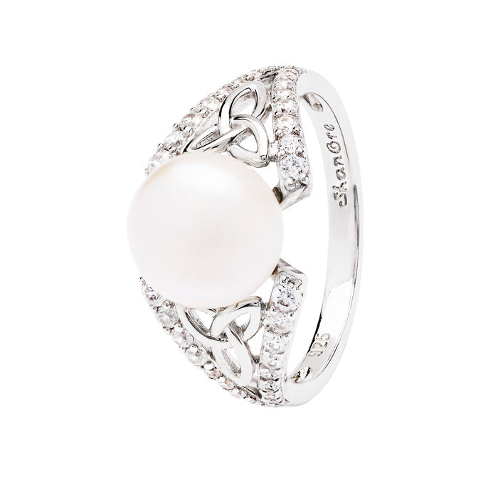 Trinity Knot Pearl and CZ Ring