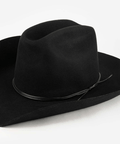 Black cowboy hat with a black triple strand band on a white background #color_black